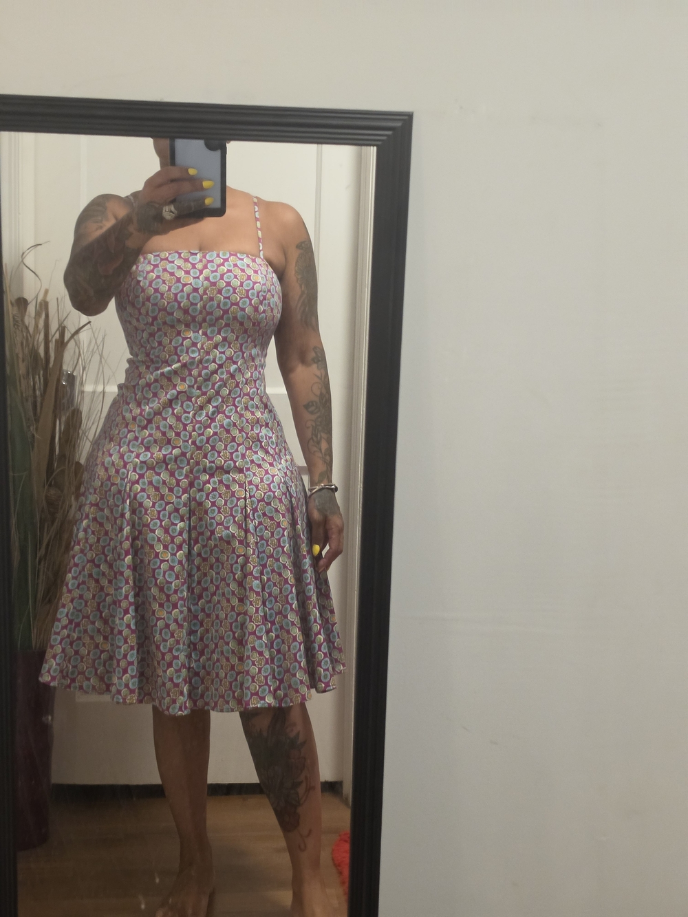 Purple Printed Spaghetti-Strap Midi Dress
